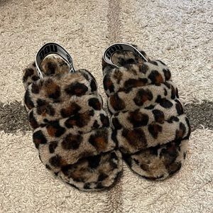 EUC leopard fur UGG slides